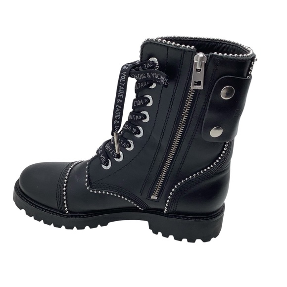 {Zadig & Voltaire} Women's Joe Round Toe Smooth Low-Heel Combat Boots - Picture 11 of 16